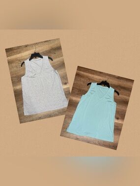 BUNDLE OF 2 Women’s V-Neck Tank Tops. Gray & Light Aqua. Size Medium.